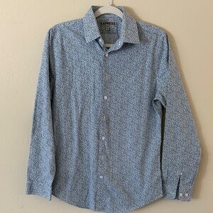Express Men’s Blue Micro Floral Dress Shirt